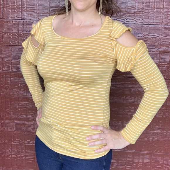 Yellow Striped Top with Ruffles - Picture 1 of 1